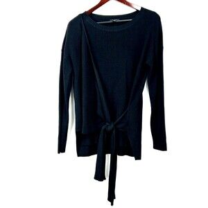 Tribal Womens Black Knit Tie Front Sweater Long Sleeve Pullover Top Size L 1180H